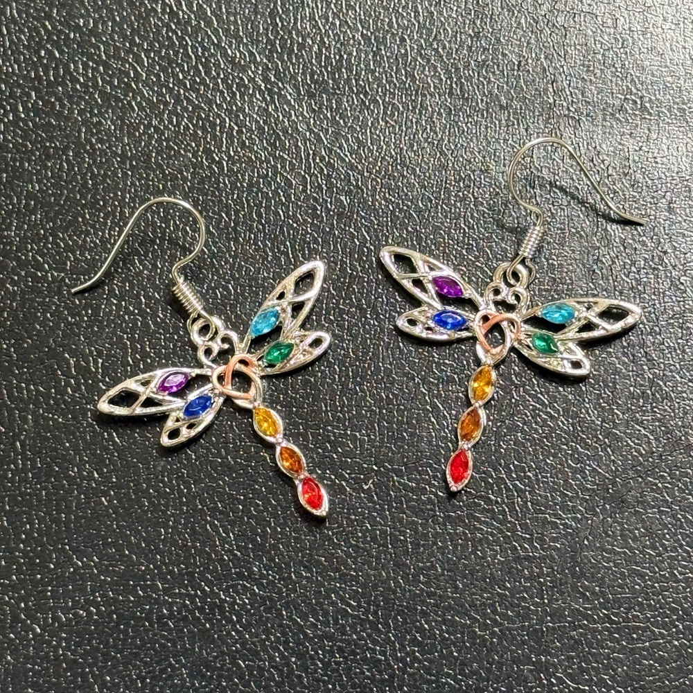 Rainbow Dragonfly Earrings Dangle